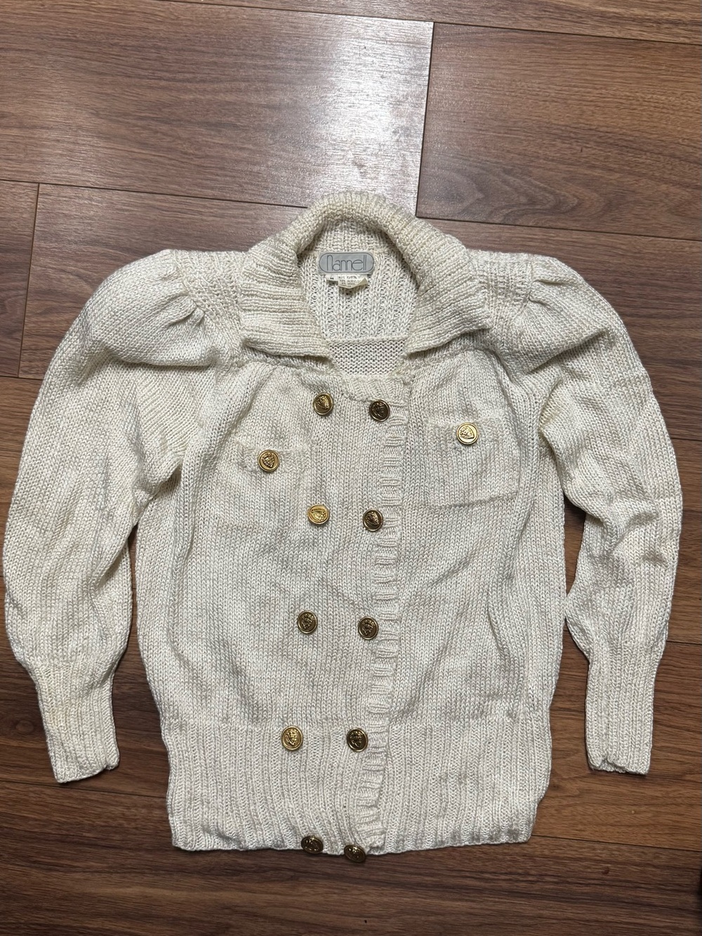 Vintage Nannell size medium Tanel Cream Double-Breasted Knit Sweater